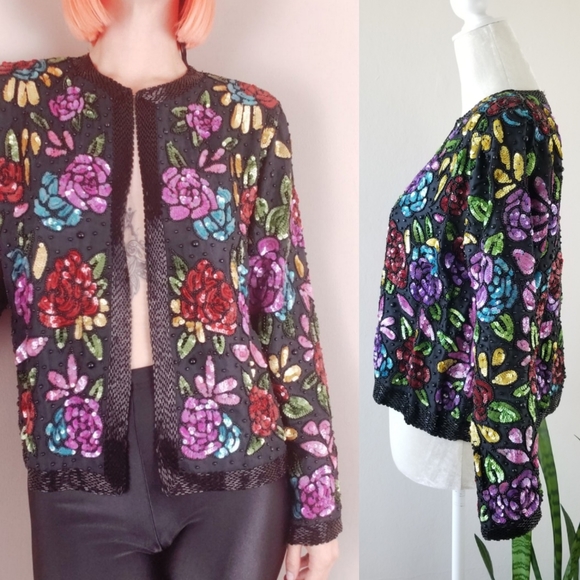 VTG 80s Scala Bead + Sequin Bolero Jacket - Picture 3 of 14